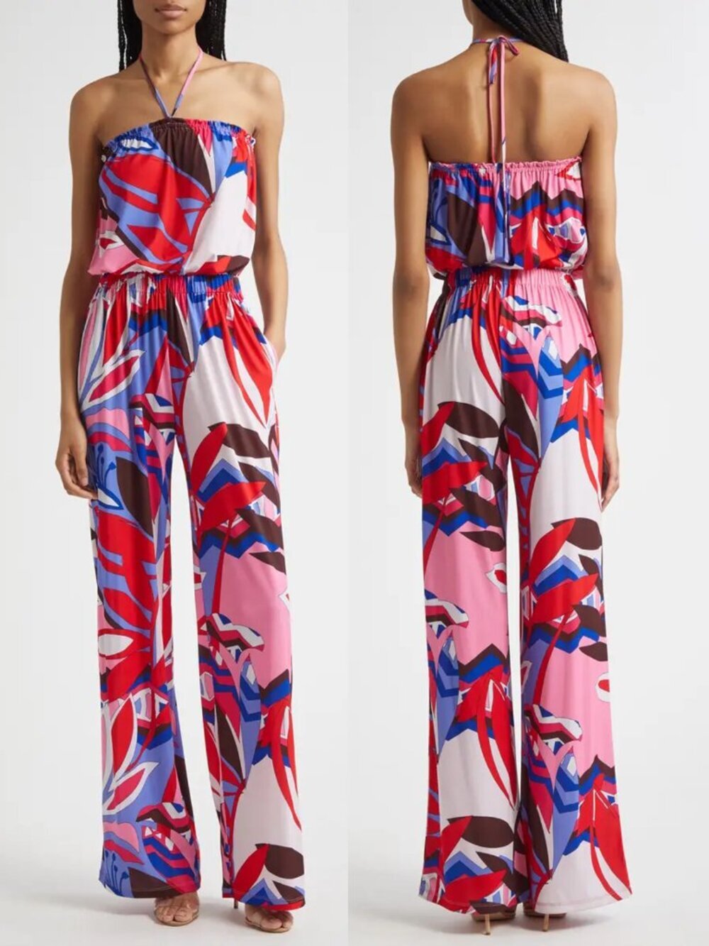 NWT New $425 Ramy Brook Paradiso Iva Abstract Print Halter Strap Jumpsuit XXS